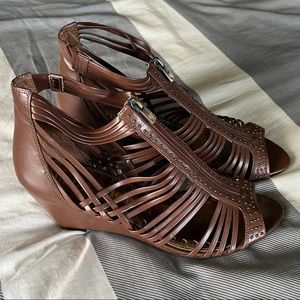 Brown gladiator wedge sandals